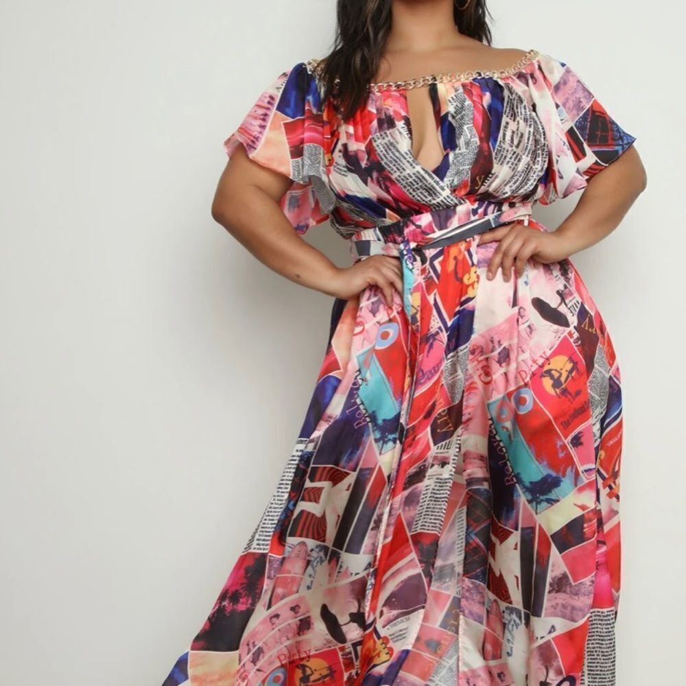 Fashion Nova Vogue Moment Printed Maxi Dress -Pink/Combo